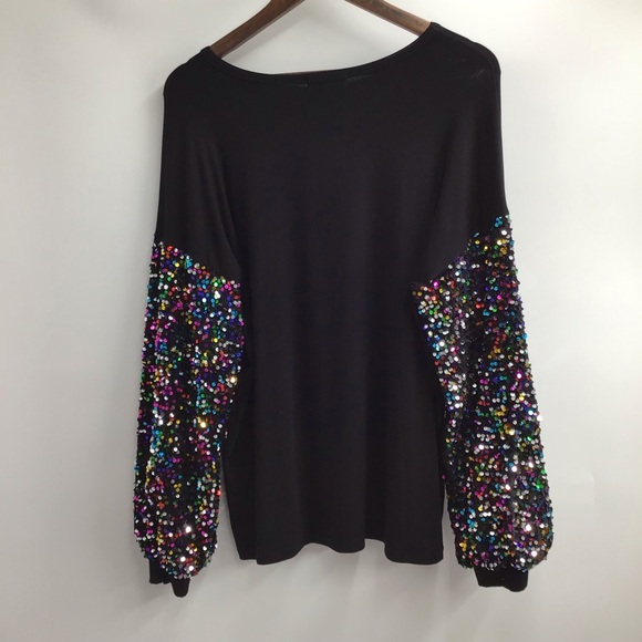Sequin Sleeve Black Long Sleeve Top - Picture 2 of 11